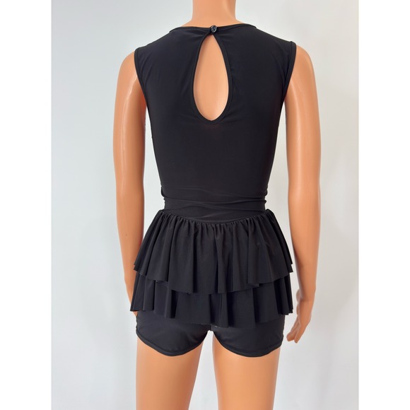 PrettyLittleThing Black Sleeveless Tiered Ruffle Romper Womens 2 Keyhole Back 2 - Picture 2 of 12